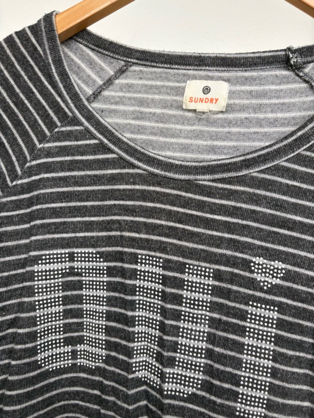 Sundry Charcoal Gray & White Striped Long Sleeve Top with Studded DUST - Picture 2 of 3